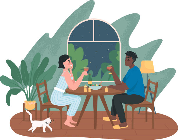 情侣在浪漫晚餐约会在家里2d web图片下载