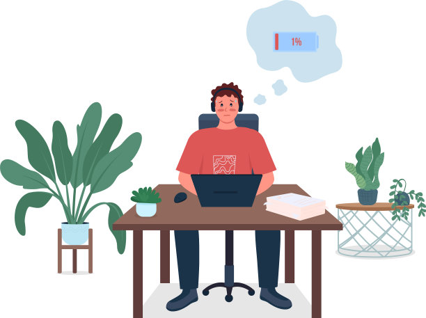 办公室员工与低能源平坦的颜色图片下载