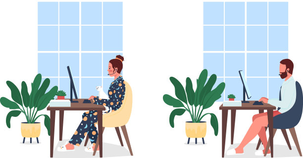 自由职业者在书桌平面颜色字符集图片下载