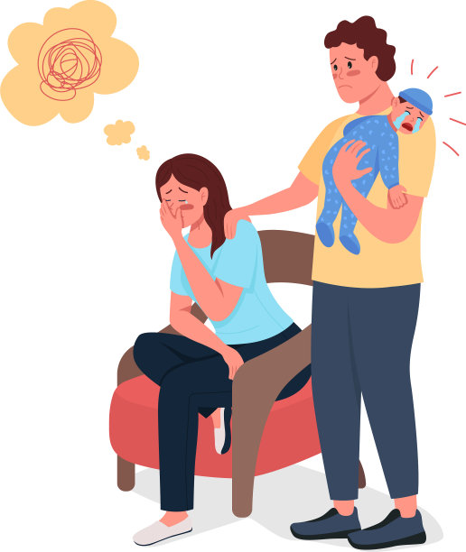 疲惫的母亲与丈夫和新生婴儿公寓图片下载