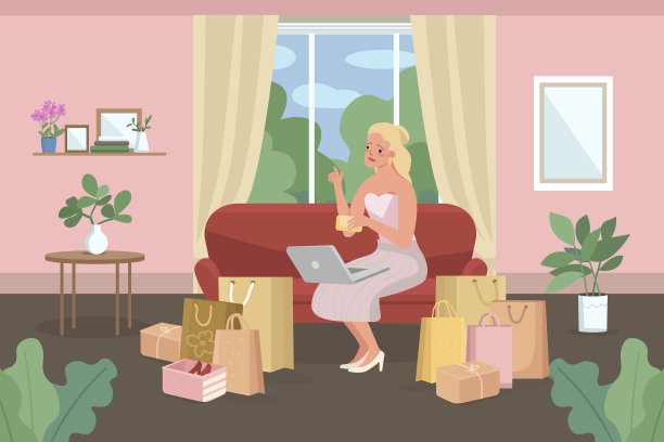 网上购物从家里平颜色图片下载