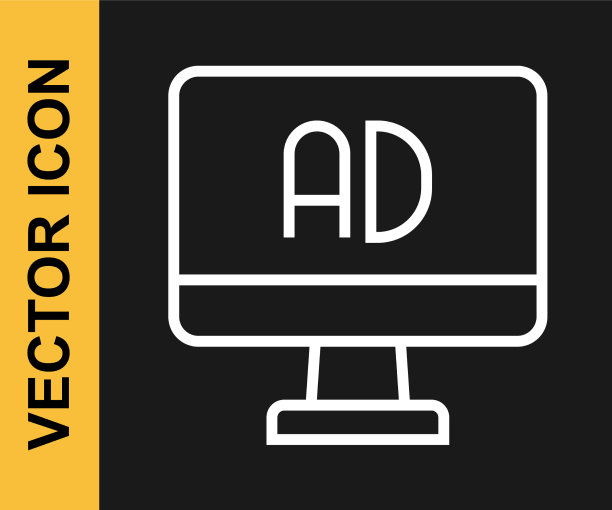 白线广告图标孤立在黑色上图片下载
