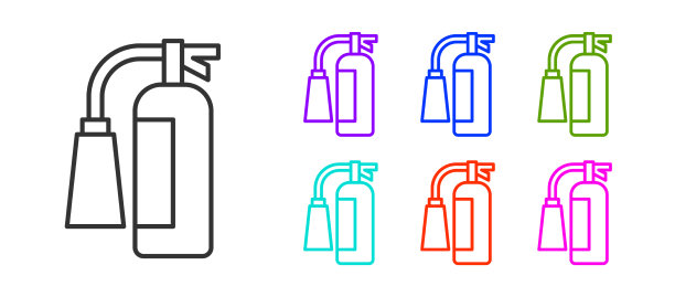 黑色线灭火器图标孤立上图片下载