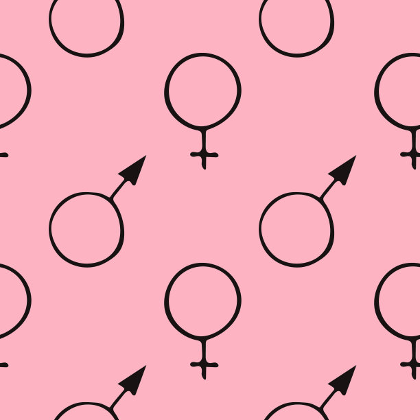 象征女人和男人无缝图案手绘涂鸦风格。向量，线条艺术，北欧，斯堪的纳维亚，极简主义，单色。墙纸、背景、包装纸、纺织品。性别。图片下载