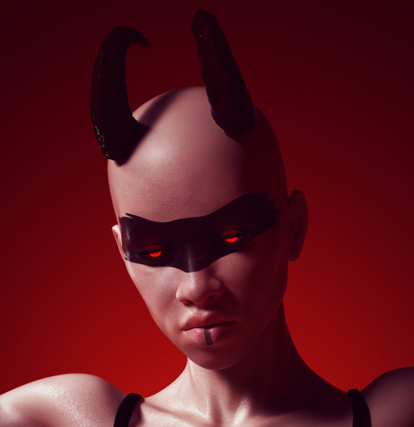 魔鬼女人角堕落天使女恶魔野兽黑色带脸画美时尚CG化身角色图片下载