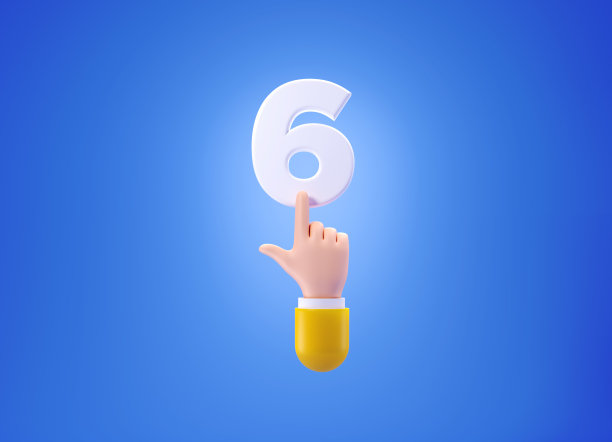 卡通风格的人手点击数字6蓝色背景图片下载