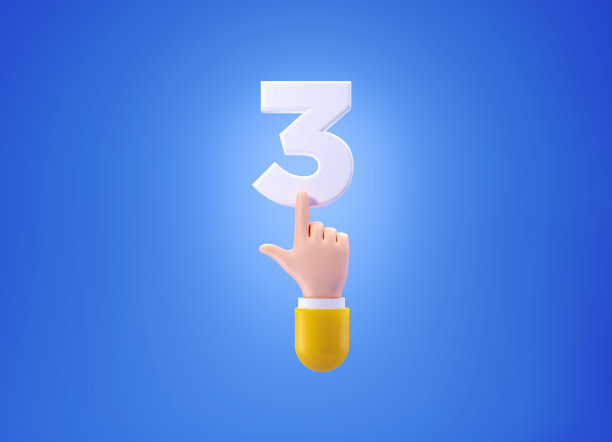 卡通风格的人手点击数字3在蓝色背景图片下载