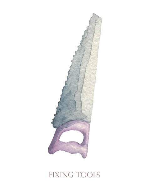 收藏水彩工具:切割机、螺丝刀、钳子、活动扳手、螺栓、螺丝、螺母、透明胶带、卷尺、锤子、销钉图片下载