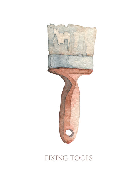 收藏水彩工具:切割机、螺丝刀、钳子、活动扳手、螺栓、螺丝、螺母、透明胶带、卷尺、锤子、销钉图片下载