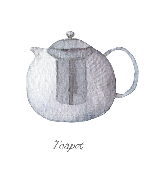 水彩图像的水彩瓷器和陶瓷茶壶的各种形状和颜色图片下载