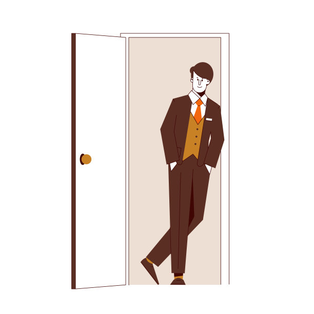 一位商人正在办公室门口等候客户。图片下载