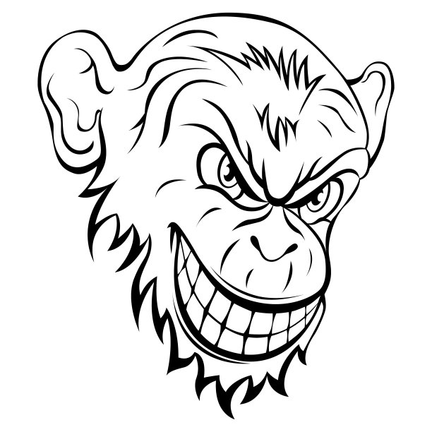 黑白手绘猴子的脸。矢量插画吉祥物艺术图片下载