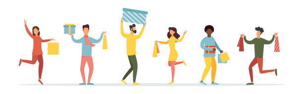 季节性折扣。人们购物。矢量插图。图片下载