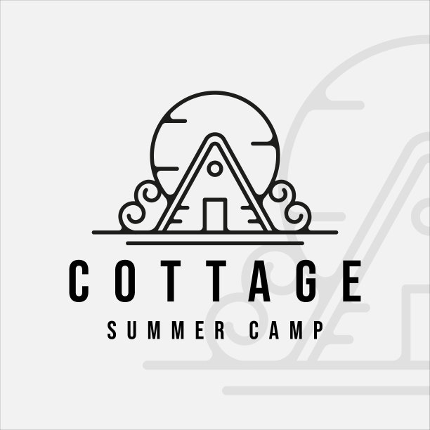 小屋或小屋标志线艺术复古矢量插图模板图标图形设计。夏令营标志或探险旅游标志图片下载
