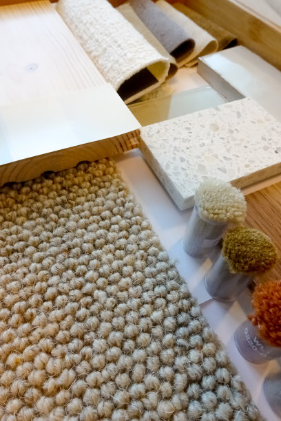 室内设计样品板与瓷砖和纺织品样品的家具和造型灵感图片下载