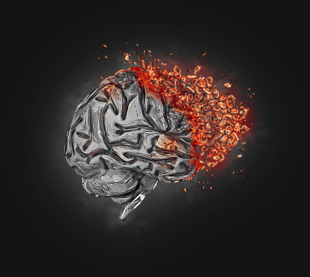 精神状态和双相情感障碍。一个大脑的侧面，爆炸了。爆炸，大脑碎片和部分碎片图片下载