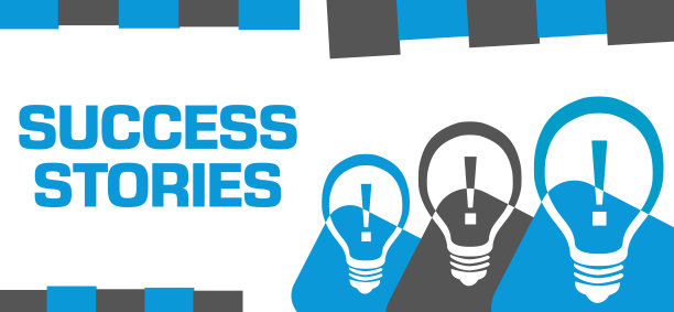 成功故事蓝灰色圆形方形灯泡图片下载