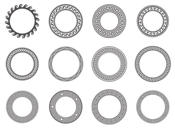 圆希腊帧。一轮曲流边界。装饰元素模式。矢量插图孤立在白色背景上。图片下载