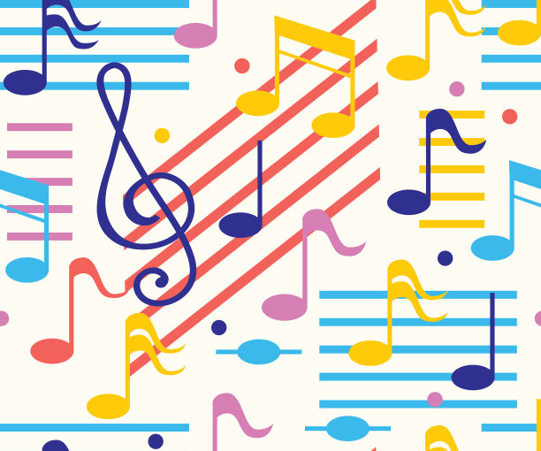 彩色无缝图案与音符和谱号图片下载