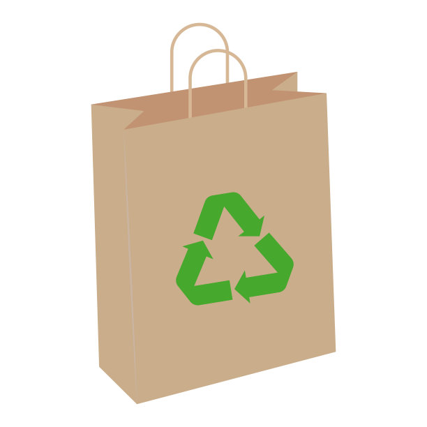 白色背景的绿色标签纸环保袋。超市购物用环保纸袋。图片下载