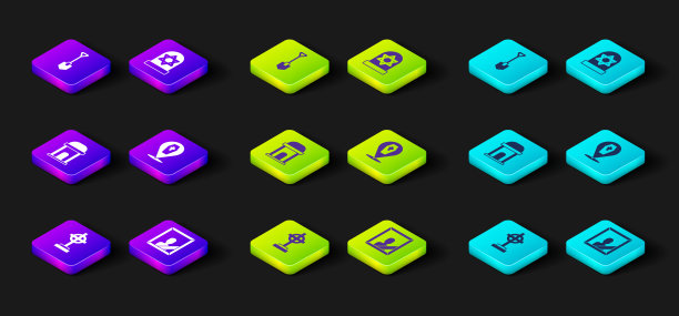 设置坟墓与十字架，哀悼相框，旧地穴，棺材，明星大卫和铲子图标。向量图片下载