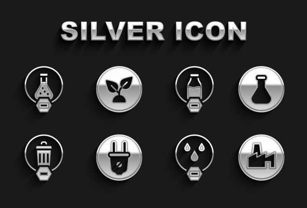 设置电插头，试管和烧瓶，工厂生产，禁止滴水，垃圾桶，不含乳糖，植物图标。向量图片下载