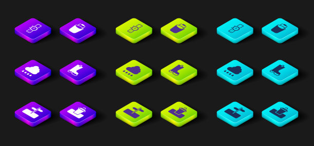 设置道路交通标志、垃圾桶、云带雨、防水胶靴、水桶和腕表图标。向量图片下载