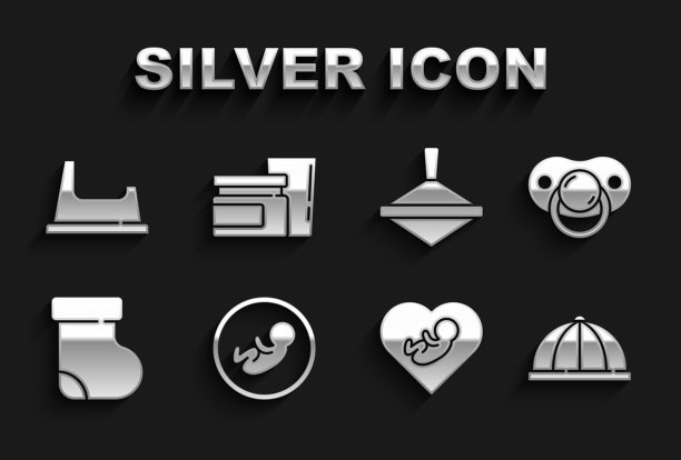 设置宝宝、奶嘴、帽子、内心、袜子、衣服、旋转玩具、便盆和食物图标。向量图片下载