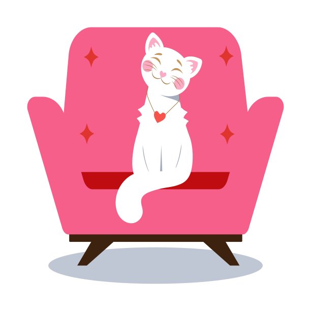 可爱的爱插图与白色的猫在红色扶手椅-情人节，贺卡。孤立的插图在白色背景图片下载