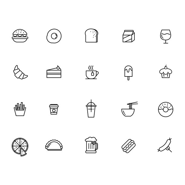 向量设置食品和饮料线图标。图片下载
