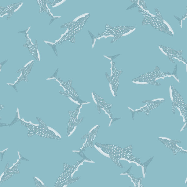 斯堪的纳维亚风格的鲸鲨无缝图案。海洋动物的背景。矢量插图为儿童有趣的纺织品。图片下载
