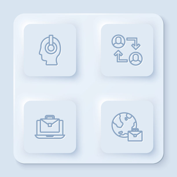 设置线上自由职业者，项目团队，在线工作和。白色正方形按钮。向量图片下载