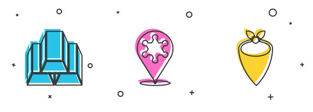 设置金条，六芒星警长和牛仔头巾图标。向量图片下载