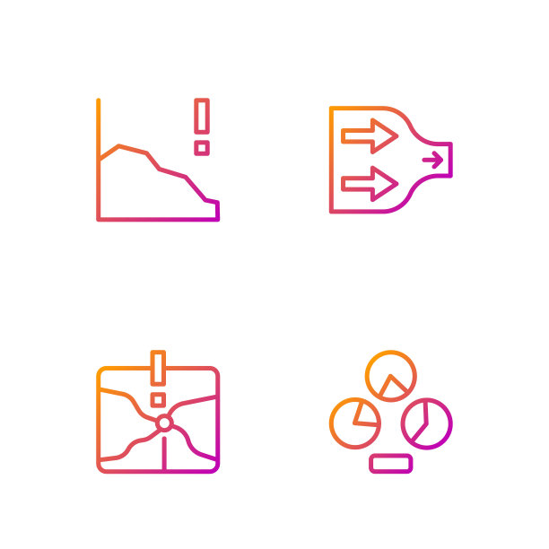 设置线形饼图信息图，交点，财务增长下降和箭头。渐变颜色图标。向量图片下载