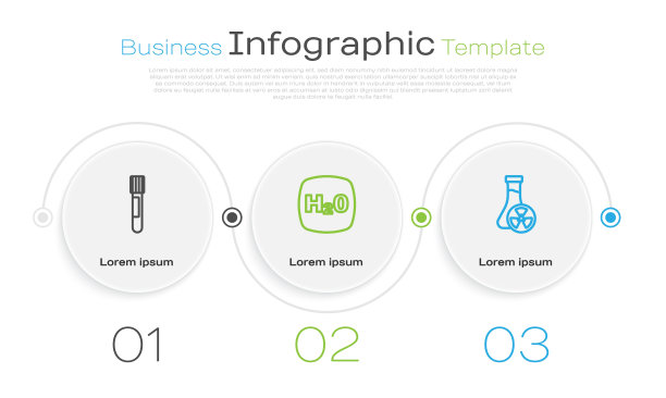 设有试管，化学式H2O和有毒液体。业务信息模板。向量图片下载