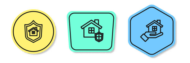 拿着盾牌，站在房子的前面。颜色的形状。向量图片下载