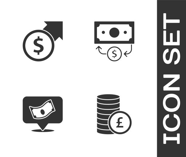 Set Coin money with pound, Financial growth and dollar, Stacks纸质现金和图标。向量图片下载