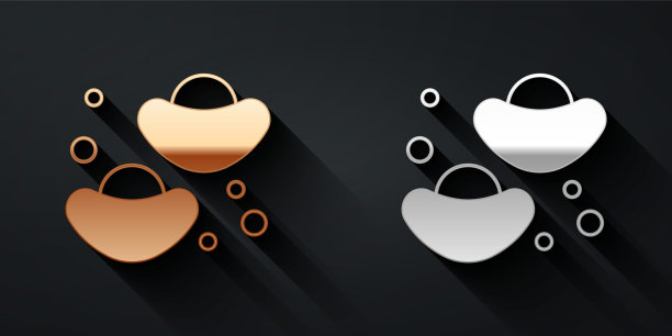 金色和银色中国幸运饼干图标孤立在黑色背景上。亚洲的传统。长长的阴影风格。向量图片下载