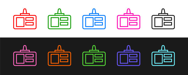 设置线识别徽章图标孤立在黑白背景上。它可以用于展示，公司的身份，广告。向量图片下载