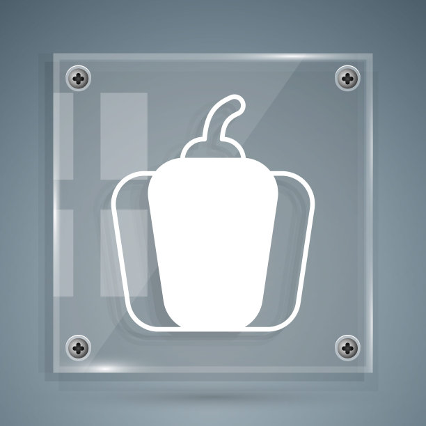 白色甜椒或甜辣椒图标孤立在灰色背景上。方形玻璃面板。向量图片下载