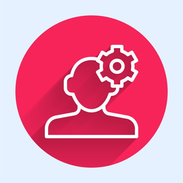 白线解决了心理图标与长阴影背景隔离的问题。心理健康治疗。红色圆圈按钮。向量图片下载