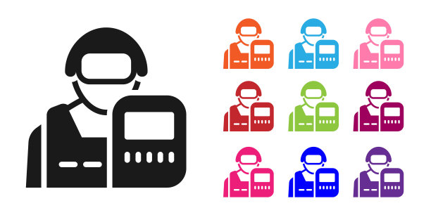 黑人警察图标孤立在白色背景上。设置图标丰富多彩。向量图片下载