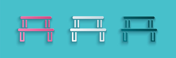 剪纸桑拿木凳图标孤立在蓝色背景上。纸艺术风格。向量图片下载