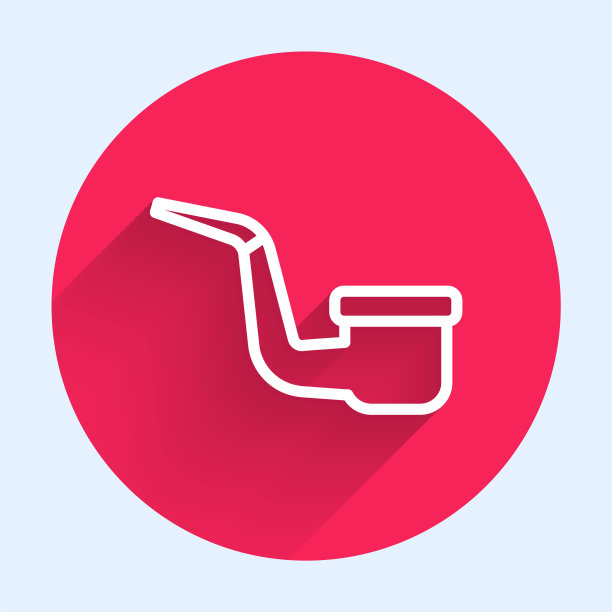 白线吸烟烟斗烟图标孤立与长阴影背景。烟斗。红色圆圈按钮。向量图片下载