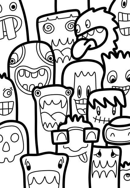 卡通可爱的怪物，怪物派对卡设计插图，手绘。彩色的书。图片下载