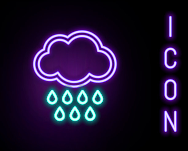 发光的霓虹线云与雨图标孤立图片下载