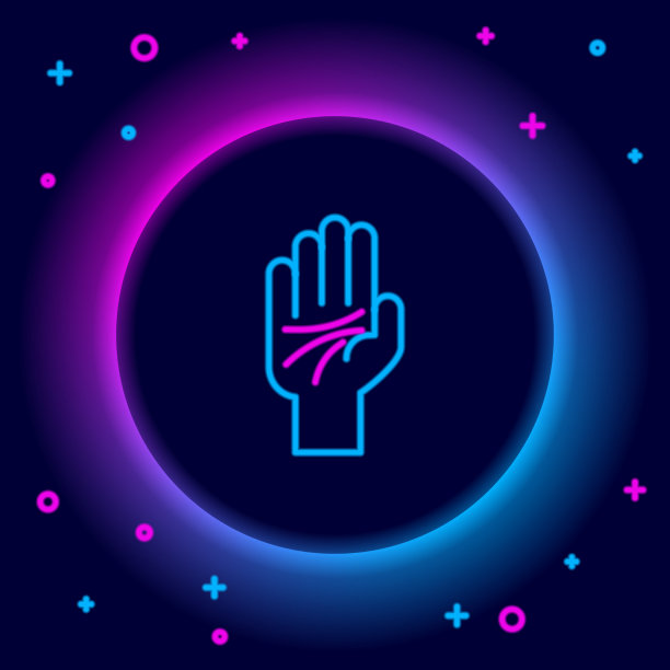 发光的霓虹线手相图标图片下载