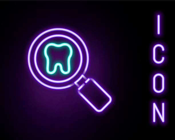 发光的霓虹灯线牙科搜索图标孤立上图片下载
