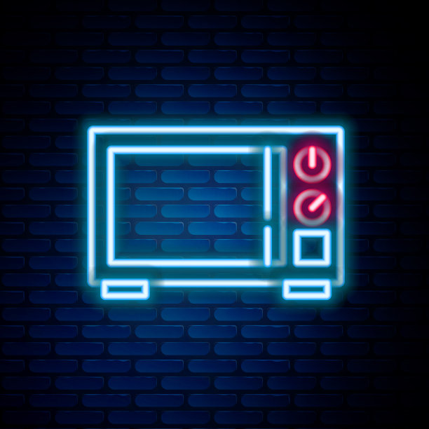 发光霓虹灯线微波炉图标孤立图片下载