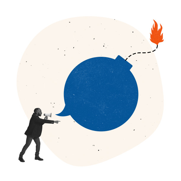 当代艺术拼贴。商人用扩音器怒吼，象征着商业问题和误解图片下载